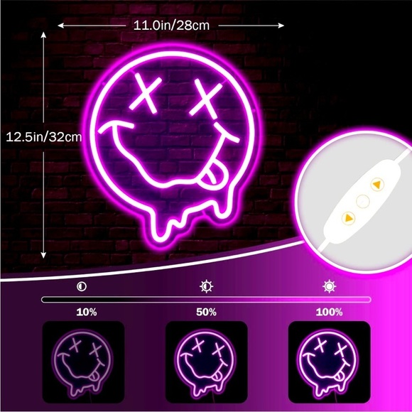 Neon Pink Melting Smiley Face Tongue Emoji Party Bday Light LED Wall Room Decor - Picture 3 of 5